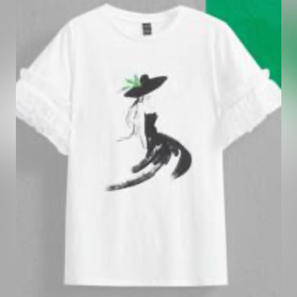 SHEIN NEW WITH TAGS X VIKTORK FIGURE GRAPHIC TEE SHIRT TOP WHITE SIZE MEDIUM